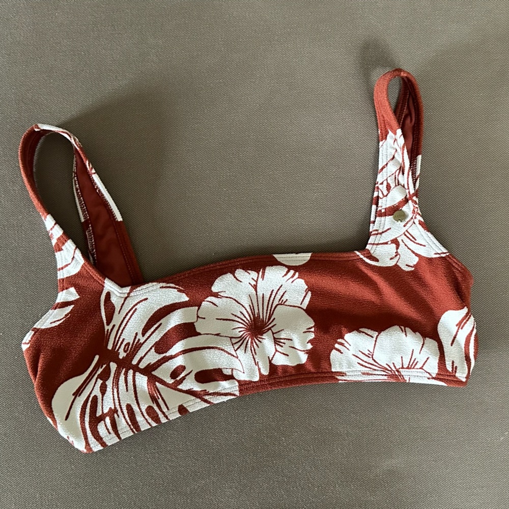 Roxy Garden Trip Bralette Bikini Rust Floral Bikini Top Size Small cute & comfy! - Picture 13 of 16